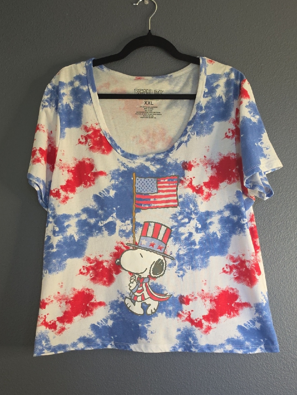 Peanuts Women's Short Sleeve Tee in Red, Blue, White - Snoopy Flag Graphic